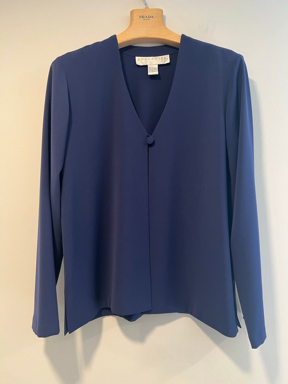 Doncaster One Button Blouse Cardigan Blue Size 12 SG